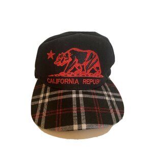 CALIFORNIA REPUBLIC Plaid Brim Cap Hat BIG BEAR Spell Out Back Black Red White